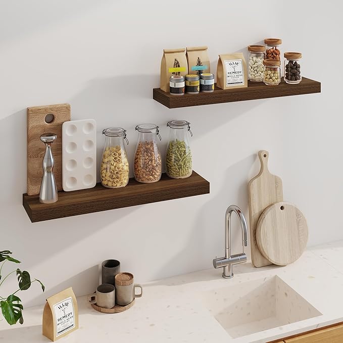 Fun Memories Floating Shelves for Wall, 32Inch Floating Shelves Set of 2, Hanging Shelf with Invisible Brackets, Wood Shelves