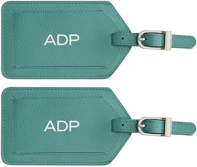 Personalized Monogrammed Leather Luggage Tags - 2 Pack