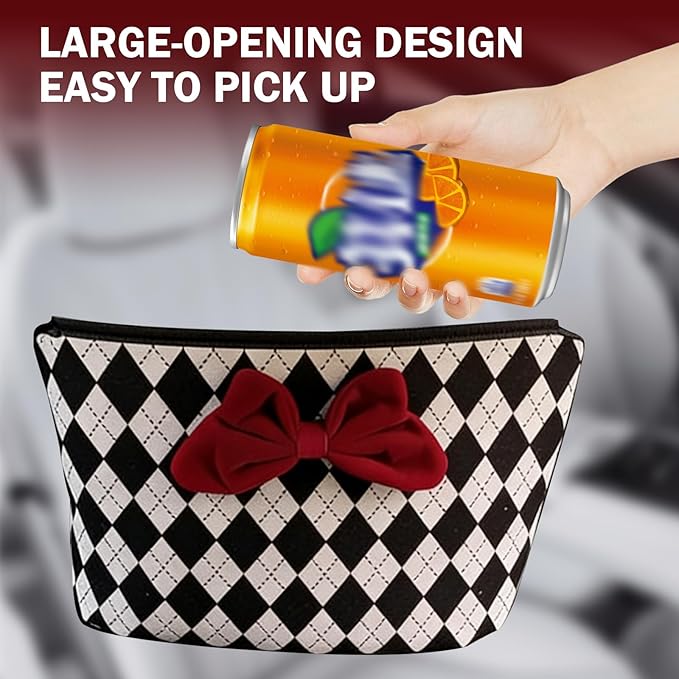 Car Backseat Organizer, Argyle Pattern Auto Seat Gap Storage Bag with Bowknot Decor, Vehicle Interior Hanging Organizer for Small Items, Universal for Most Cars