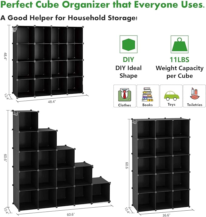 C&AHOME Cube Storage Organizer, 16-Cube Shelves Units, Plastic Storage Cubes, DIY Closet Organizer, Modular Closet Storage Sh