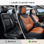 Coverado Car Seat Covers Full Set, Front Seat Covers with Lumbar Support and Back Seat Cover Waterproof Leather Automotive Se