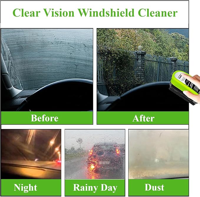 3PCS Clear Vision Windshield Cleaner, Automotive Oil Film Cleaning Brush for Car Windows, Windshield Oil Film Remover for Car