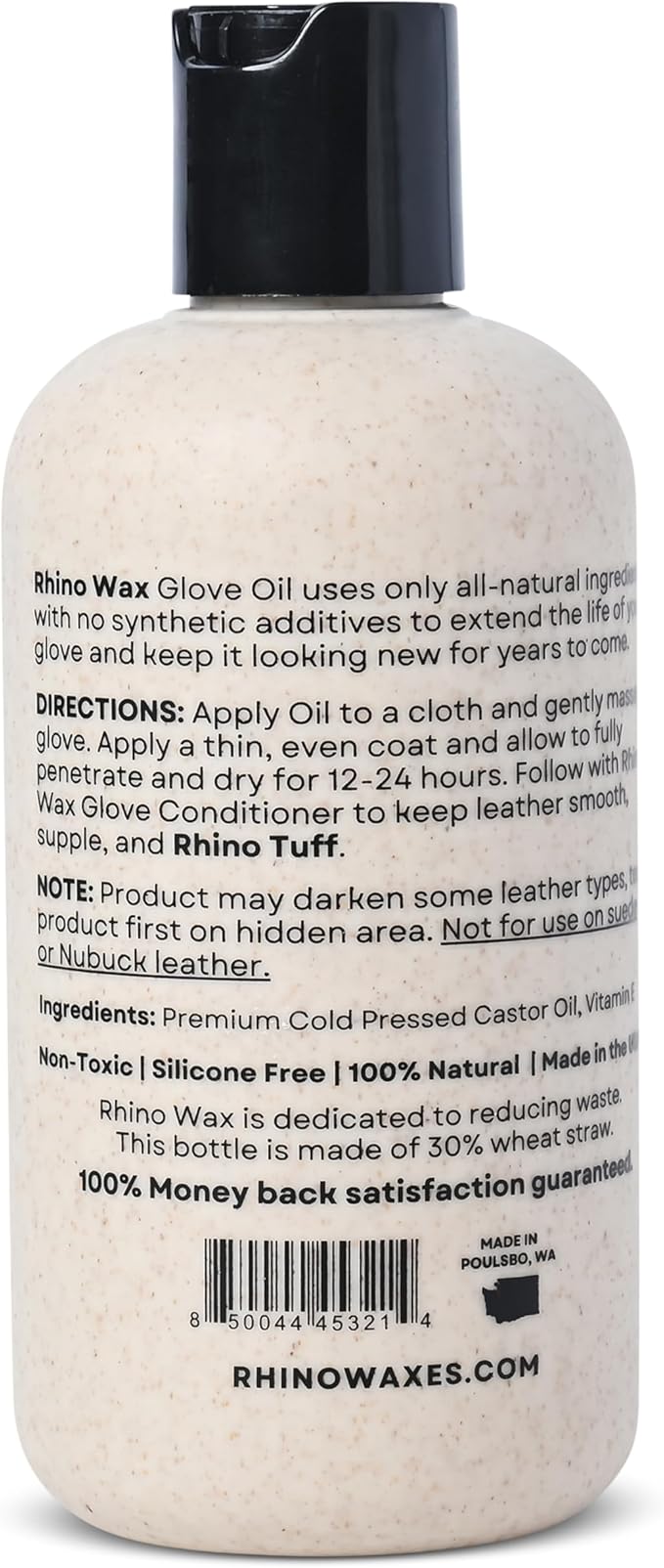 Rhino Wax - Baseball Glove Oil 8 oz (Not Made in China) - Softens & Hydrates Leather Fibers - Improves Ball Gloves Flexibilit