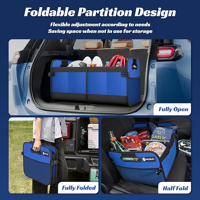 Sposuit Trunk Organizer for Car - 70L Collapsible Car Storage with 11 Pockets & Reinforced Handles, SUV Trunk Organizers for