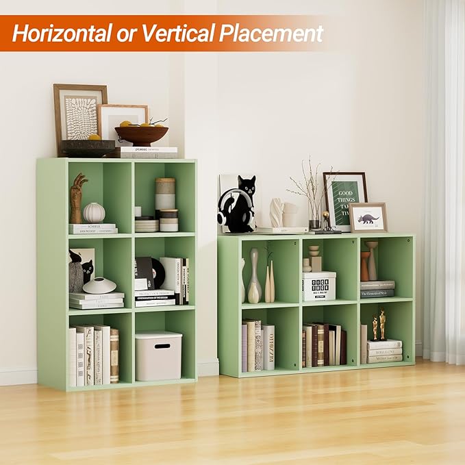 Wooden 6 Cube Storage Organizer with Closed Back Panel, Modern Open Cube Storage Shelf Bookshelf with Compartments, Cube Shel