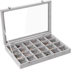 Frebeauty Velvet Jewelry Tray,24 Grid Jewelry Organizer with Clear Lid,Earring Holder Organizer with Clasp,Drawer Insert Ring