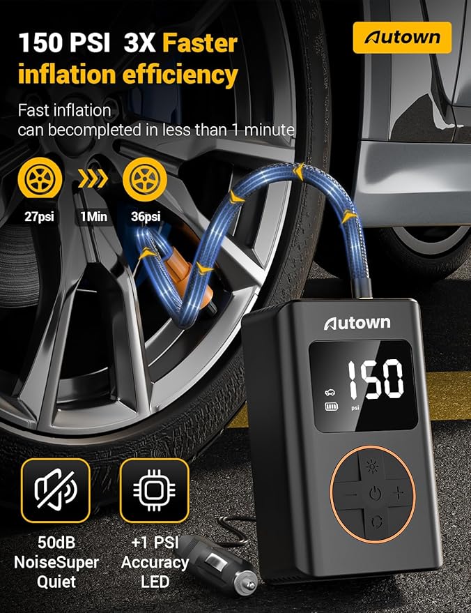 AUTOWN Flat Tire Repair Kit with Air Compressor 54 Pieces for Car, Motorcycle, ATV, Jeep, Truck, Tractor Flat Tire Repair (54