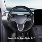 Steering Wheel Cover for 2017-2023 Tesla Model 3 2020-2024 Tesla Model Y, Carbon Fiber Steering Wheel Cover for Tesla Model 3/Y Accessories, Glossy Black