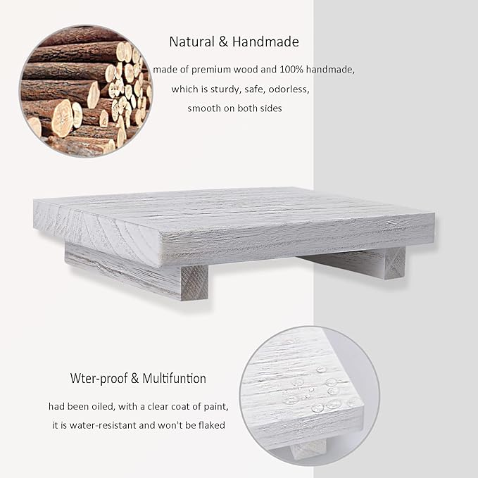 zoocatia Small Wood Tray Pedestal Stand Farmhouse Bathroom Decor Decorative Wooden Riser Kitchen Soap Dish Holder for Vanity,