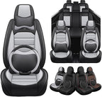 Seat Covers for Ford Expedition Max 2018-2026 8 Seaters, Compatible Airbag Non-Slip Waterproof Leather Seat Protector, Luxury Car Seat Cover Full Set with Pillow Steering Wheel Covers, Black Gray