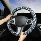 Brown Japanese Style Flower Steering Wheel Cover Auto Embroidery Steering Wheel Protector, Anti-Slip, Breathable, Absorbing S