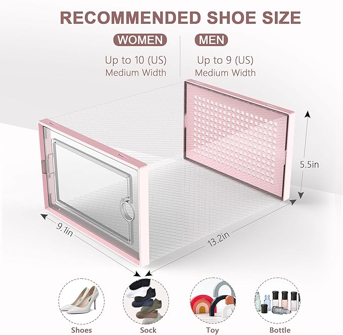 Kuject Shoe Organizers Storage Boxes for Closet, 12 Pack Clear Plastic Stackable Storage Bins with Lids, Under Bed Shoe Conta