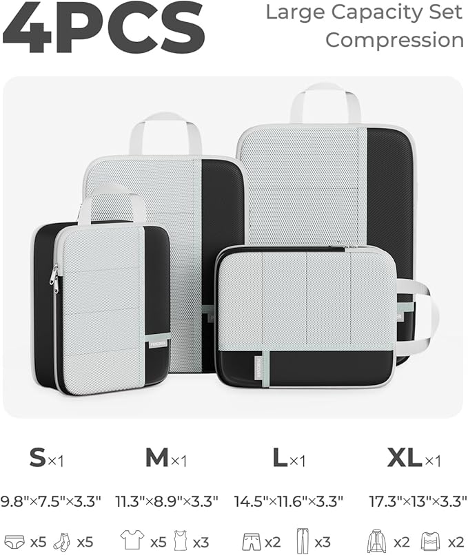 Percover Compression Packing Cubes 4-Piece Set, Packing Cubes Compression for Travel with Label Pockets, Travel Organizer for