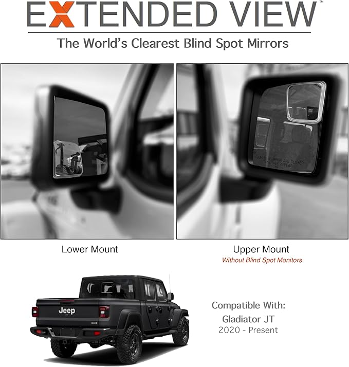 Custom Blind Spot Mirrors- Compatible with 2020-Present Jeep Gladiator | blind spot mirrors compatible with Jeep Gladiator JT| NXTGEN Extended View Blind Spot Mirrors - 2 Piece Set (Left & Right)