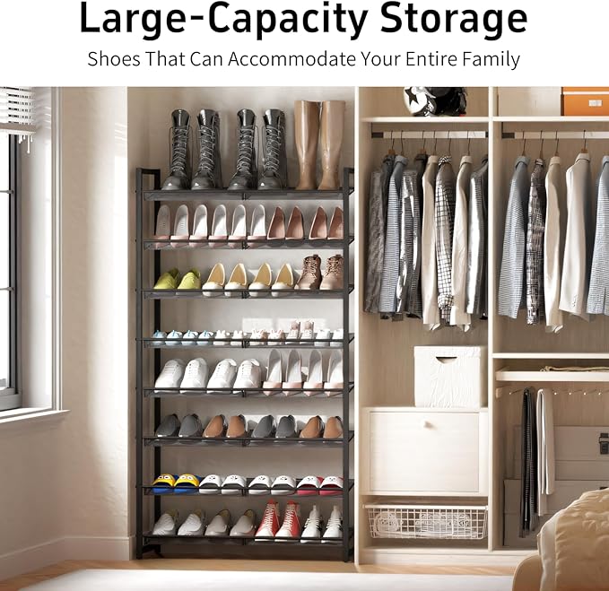 Shoe Rack, 8-Tier Metal Shoe Organizer, Tall Shoe Rack for Closet,entryway,Garage, with Adjustable Flat or Angled Shelves, 32
