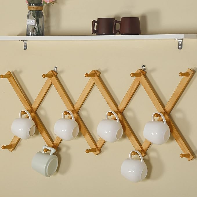 SKOLOO Hat Rack for Wall with 14 Hooks, Pack of 2, Solid Wooden, Modern, Expandable Coat Rack Wall Mount for Coats, Hats, Bag