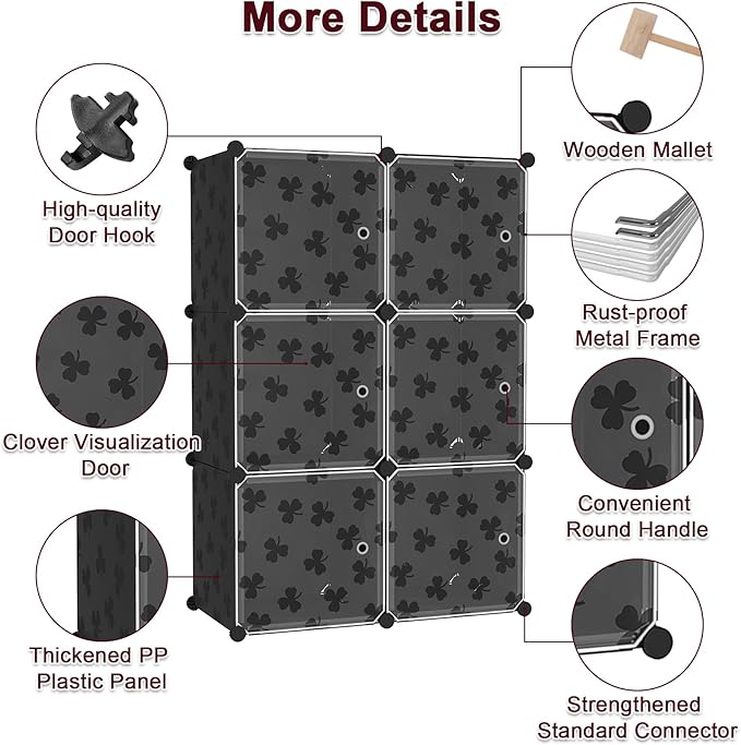 C&AHOME Cube Storage Organizer with Doors, 6-Cube Shelves, DIY Plastic Modular Bookshelf, Closet Clothes Storage Shelving Ide