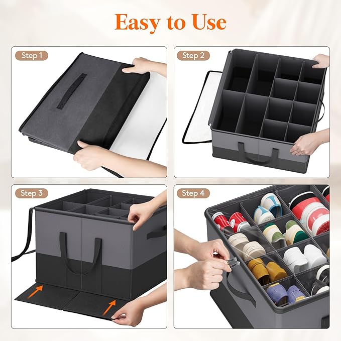 Lifewit 4 Pack Shoe Storage Organizer for Closet, Large Shoe Box Storage Containers with Clear Cover, Foldable Storage Bins F