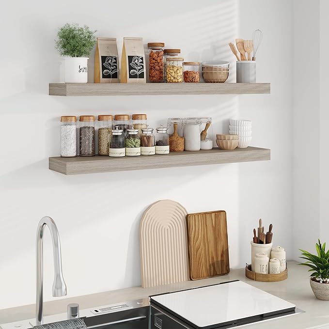 Fun Memories Floating Shelves for Wall, 40Inch Floating Shelves Set of 2, Hanging Shelf with Invisible Brackets, Wood Shelves