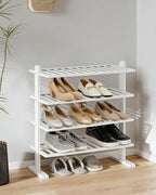 Varhomax White Shoe Rack, 4-Tier Bamboo Shoe Rack Organizer for Closet and Entryway, Thick Wooden Free Standing Shoe Shelf fo