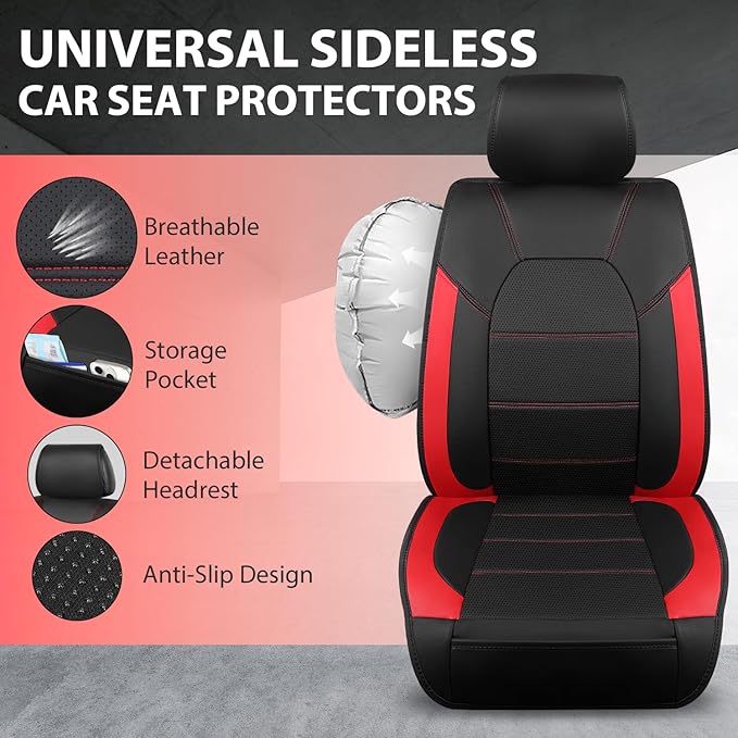 CAR PASS 5 Seats Leather Car Seat Covers, Sideless Car Seat Protectors with Storage Pocket, Water Resistance Seat Cover, Univ