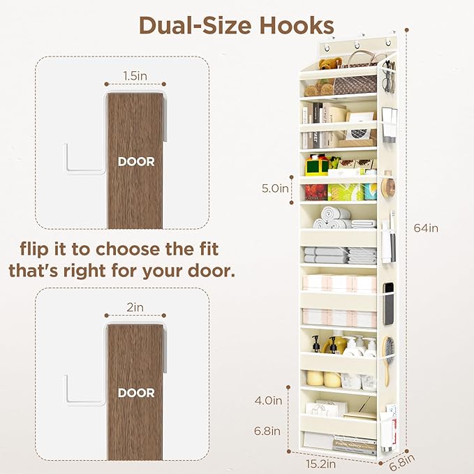 Mefirt Over The Door Organizer, 7 Tier Door Hanging Organizers with 7 Large Pockets 12 Side Pockets, Behind Door Storage Hang