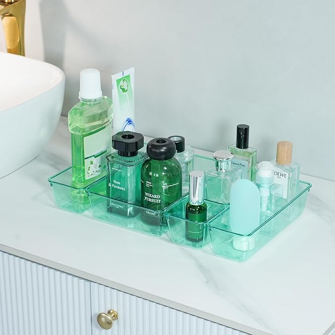 Kitchen Desk Drawer Organizers Storage for Office, Small Acrylic Vanity Trays Makeup for Drawer Bathroom Plastic Make up Orga