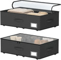 Underbed Storage Bins with Wheels, No Assembly Required - 7.5 inch height Black Large Capacity Rolling Underbed Containers fo