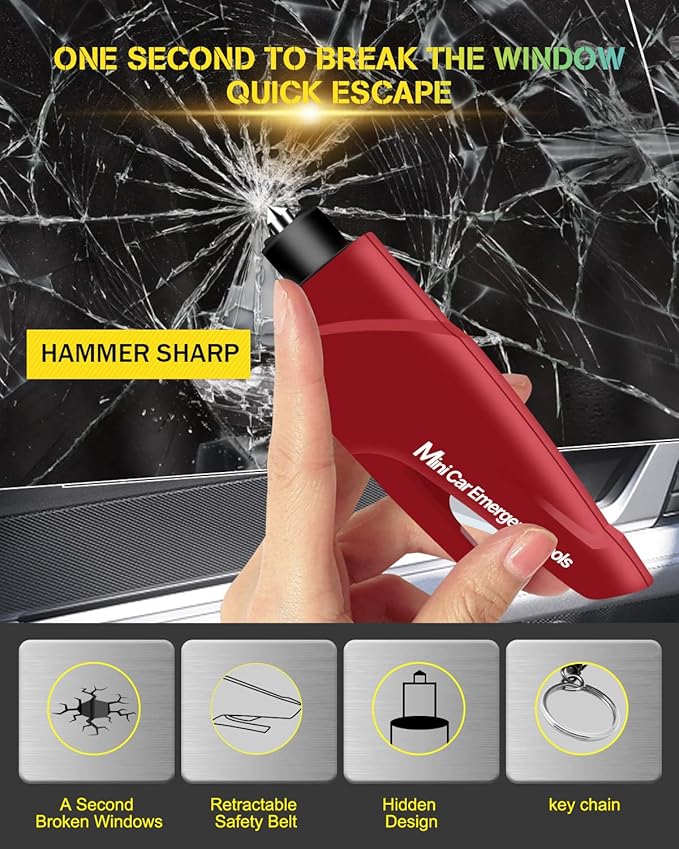 YONGMING Emergency Seatbelt Cutter, 3 in 1 Window Breaker Glass Breaker, Car Escape Tool Keychain with Tungsten Steel Safty H