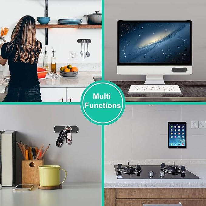Flat Magnetic Phone Mount 4 Pack. Silver Cell Phone Holder for Car Dashboard, Wall, Truck. Universal Stick on iPad Wall Magnet Mount Kit for Tablets, Smartphones. Compatible with iPad, Tab, Note