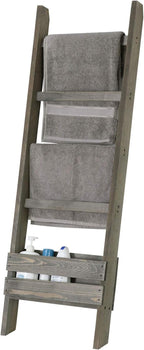 MyGift Blanket Ladder with Storage Shelf, Wooden Blanket Holder Rack, Decorative Ladder Shelf, Drying and Display Rack for Ba