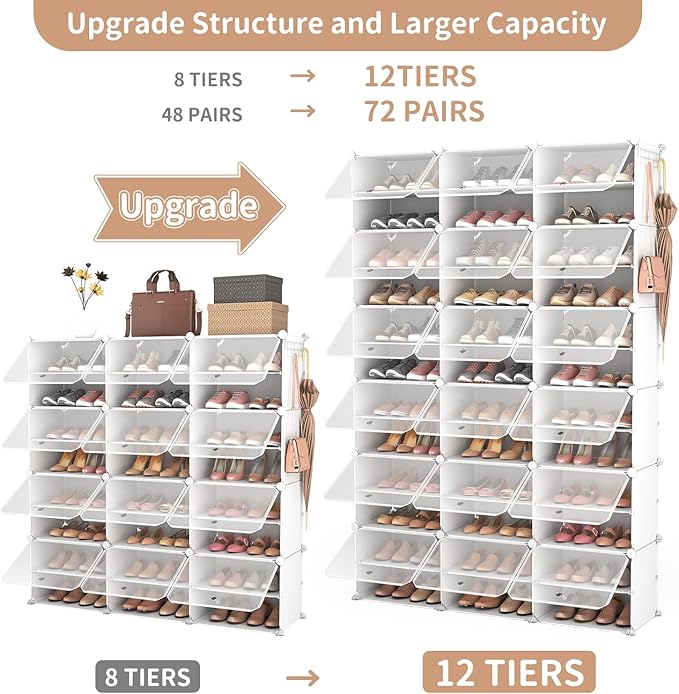 ROJASOP Portable Shoe Rack Organizer with Door, 72 Pairs White Shoe Storage Cabine Covered Shoe Rack Shoe Organizer for Close