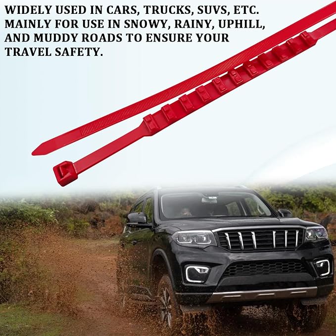 10PCS Tire Zip Ties for Snow Anti Skid Reusable Grip Zip Tie Snow Chains for Car Tires Trucks with Serrated Non-Slip Adjustab