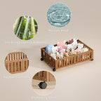 Bamboo Under Bed Storage with Wheels,Rolling Underbed Shoe Organizer Box for Shoes,Blankets,Toys,Clothes Container Space-Savi
