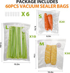60PCS ATOSUN Vacuum Sealer Bags for Food, upgraded Air Valve, BPA -Free Vacuum Sealing Food Storage Bags, Reusable Sous Vide 