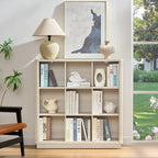 9 Cube Storage Book Shelf, 41" Tall Organizer Bookcase with Curved Edge, Wood Floor Standing 3-Tier Cubby Bookshelf with Base