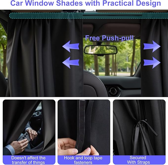 5Pcs Car Window Shades, 4 Pcs Car Side Window Sun Shades & 1 Rear Seat Divider Curtain with Storage Bag, UV Protection Baby Window Covers, Privacy Protection Window Screen Fit for Most of Cars