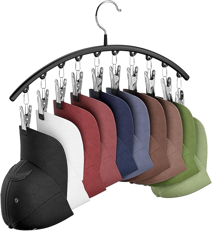 Hat Hangers for Closet, Metal 1 Pack Hat Organizer Holder for Hanger Closet Display, Hat Racks for Baseball Caps w/10 Clips, 