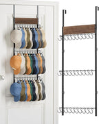 FANGSUN 3-Tier Over the Door Hat Rack with 30 Movable Hooks – Wall Mounted Hat Organizer for Baseball Cap Storage, Cap Holder