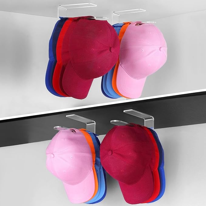 Yosoo Health Gear Acrylic Hat Organizer Wall Mounted Hat Hook, 4Pcs Self Adhesive Organize Hook for Bedrooms Living Room, Eas