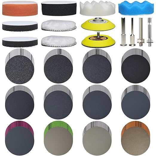3 Inch 134 PCS Sanding Disc Drill Polishing Kit - Hook & Loop Wet/Dry Sandpaper Buffing Pads for Rotary Tools - Perfect for C