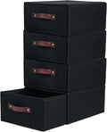 4PCS Closet Drawer Organizer Stackable Fabric Storage Boxes Bins Baskets with Lid PU Leather Handles Foldable Washable Cotton