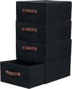 4PCS Closet Drawer Organizer Stackable Fabric Storage Boxes Bins Baskets with Lid PU Leather Handles Foldable Washable Cotton