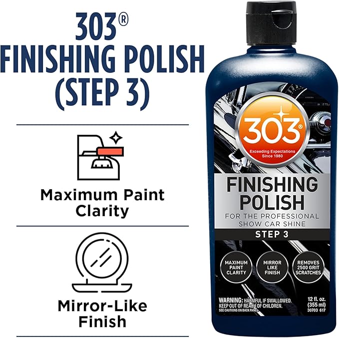 303 Products Finishing Polish for The Professional Show Car Shine - Maximum Paint Clarity - Mirror Like Finish - Removes 2500 Grit Scratches (Step 3), 12 fl. oz. (30703)