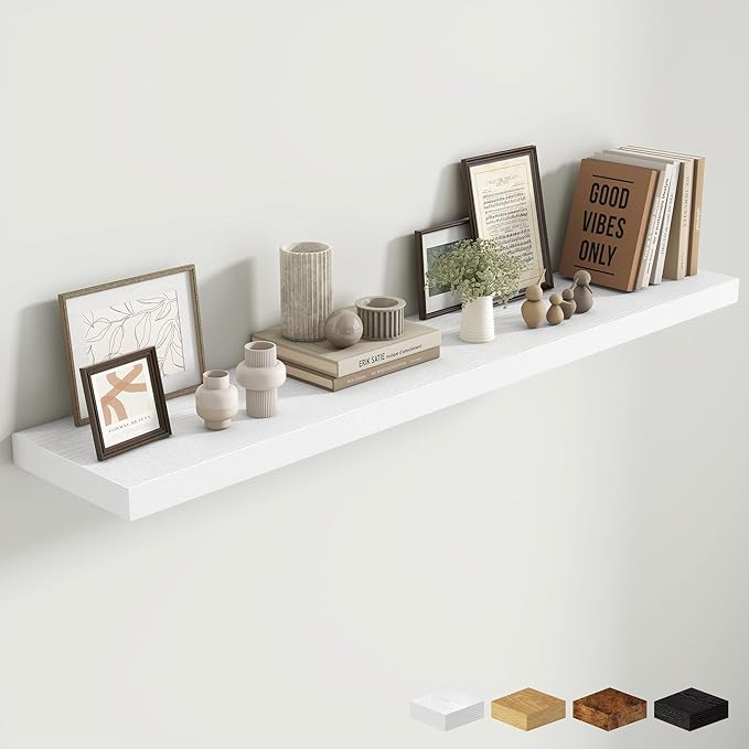 Fun Memories 55 Inch Fireplace Mantel Shelf, 10 Inch Deep Shelves for Display & Wall Storage, Rustic Wood Wall Shelf, Extra L