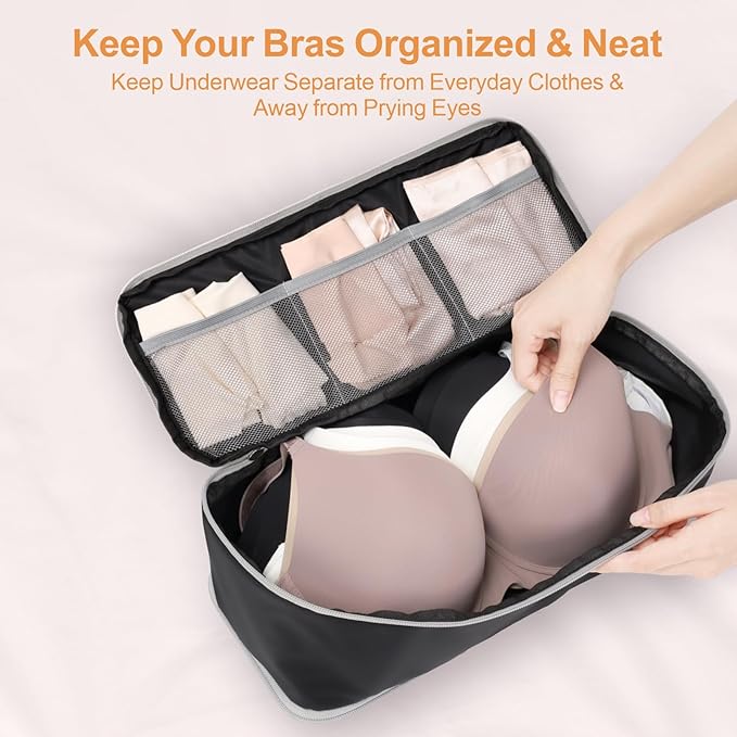 Cambond Travel Underwear Organizer Bag - 4-in-1 Soft Double Layer Bra Travel Bag, Portable Expandable Compression Packing Org