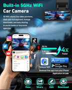 4K Dash Cam Front, Built-in 5GHz WiFi & APP Control, Dash Camera for Cars W/ 32GB Included, 3.2" IPS Screen Car Dash Cam W/ 2