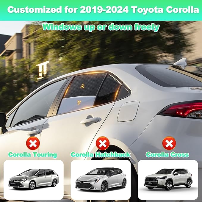 Car Window Shades for 2019-2024 Corolla Sedan (Not Fit Touring/Hatchback/Cross) - Rear Side Sun Shade for Baby, Breathable Mesh Car Privacy Covers, UV Protection & Heat Insulation (2PCS)