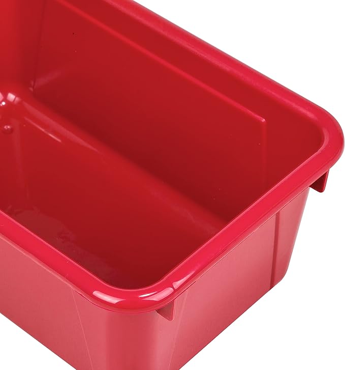 Storex Small Cubby Bins – Plastic Storage Containers for Classroom with Non-Snap Lid, 12.2 x 7.8 x 5.1 inches, Red, (62407U05