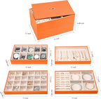Voova Stackable Jewelry Organizer Tray with Lid, PU Leather Jewelry Storage Holder for Drawer Inserts, Jewellery Display Box 